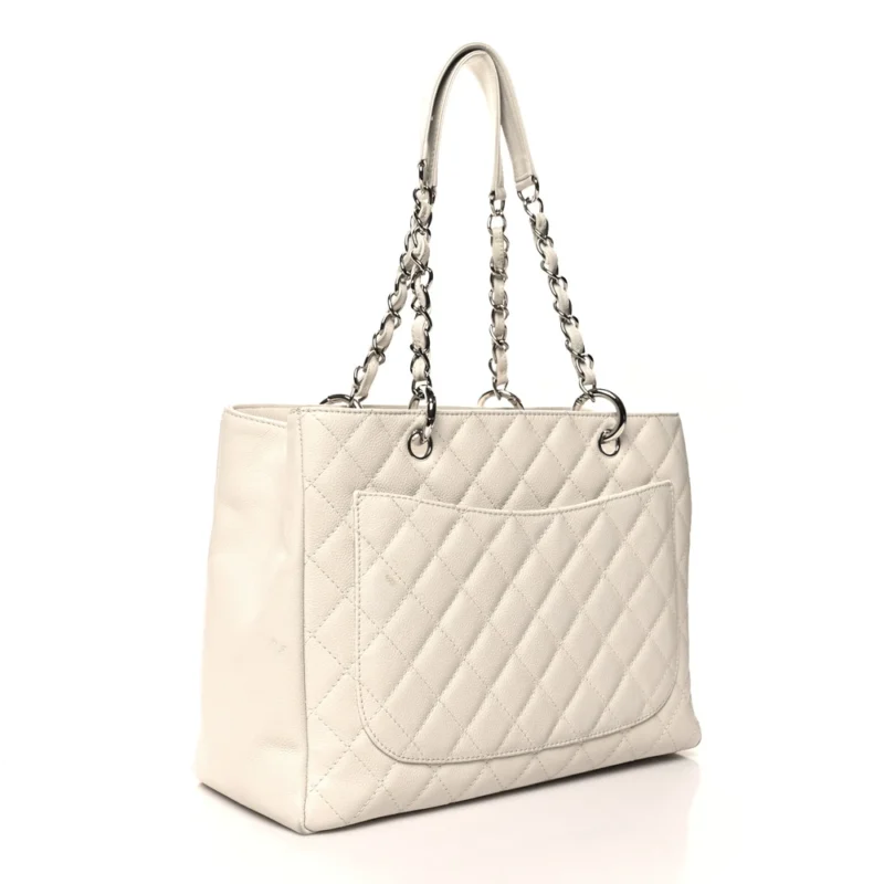 CHANEL GRAND SHOPPING TOTE (GST) LARGE WHITE QUILTED CAVIAR LEATHER SILVER HARDWARE - Image 3