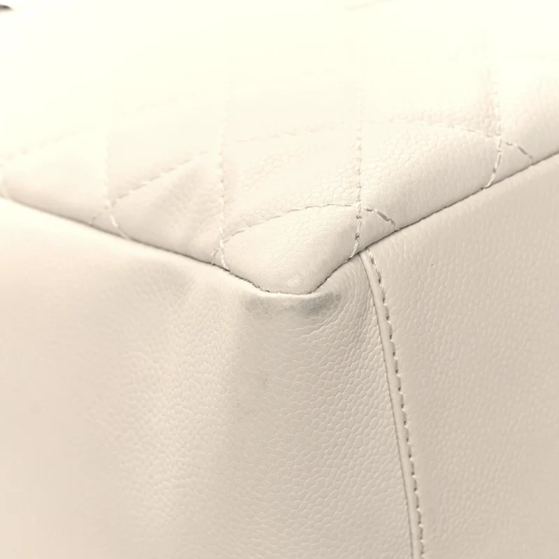 CHANEL GRAND SHOPPING TOTE (GST) LARGE WHITE QUILTED CAVIAR LEATHER SILVER HARDWARE - Image 4