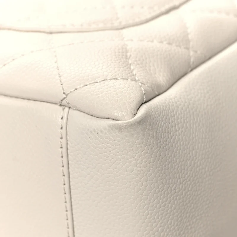 CHANEL GRAND SHOPPING TOTE (GST) LARGE WHITE QUILTED CAVIAR LEATHER SILVER HARDWARE - Image 5