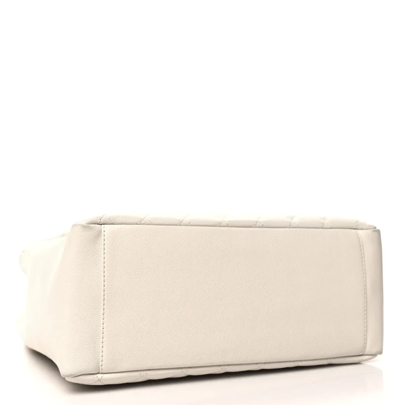 CHANEL GRAND SHOPPING TOTE (GST) LARGE WHITE QUILTED CAVIAR LEATHER SILVER HARDWARE - Image 6