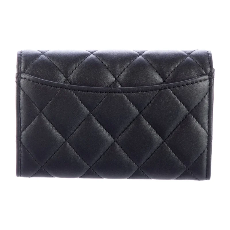 CHANEL SMALL CARD HOLDER FLAP TRIFOLD WALLET BLACK QUILTED LEATHER - Image 2
