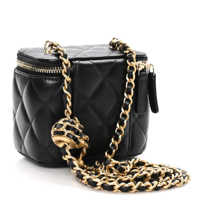 CHANEL PEARL CRUSH VANITY CASE WITH CHAIN MINI BLACK QUILTED LAMBSKIN LEATHER GOLD HARDWARE - Image 3