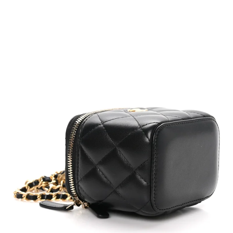 CHANEL PEARL CRUSH VANITY CASE WITH CHAIN MINI BLACK QUILTED LAMBSKIN LEATHER GOLD HARDWARE - Image 6