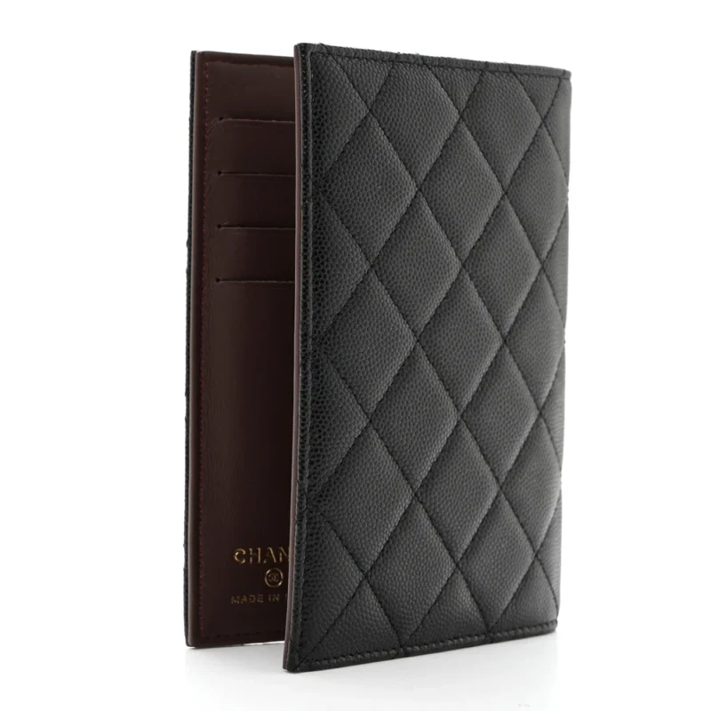 CHANEL PASSPORT HOLDER SMALL BLACK QUILTED CAVIAR LEATHER GOLD HARDWARE - Image 2
