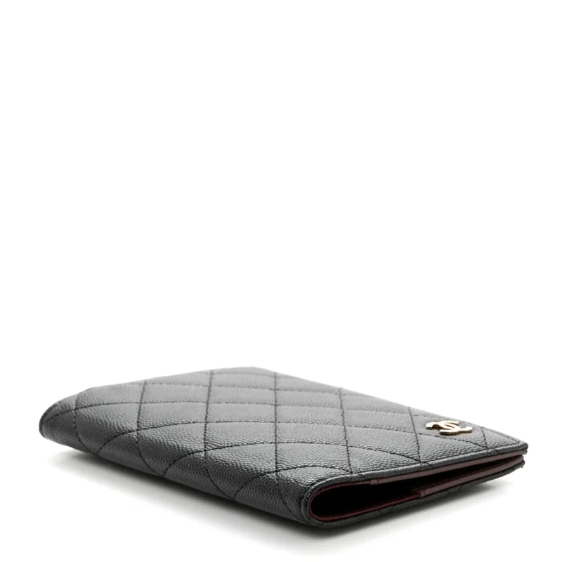 CHANEL PASSPORT HOLDER SMALL BLACK QUILTED CAVIAR LEATHER GOLD HARDWARE - Image 3
