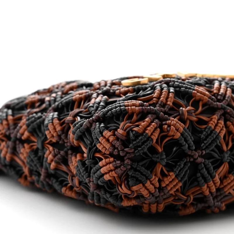 CHANEL MINI BLACK / LIGHT BROWN / BURGUNDY CHANEL 22 CALFSKIN LEATHER MACRAME AGED GOLD HARDWARE - Image 4