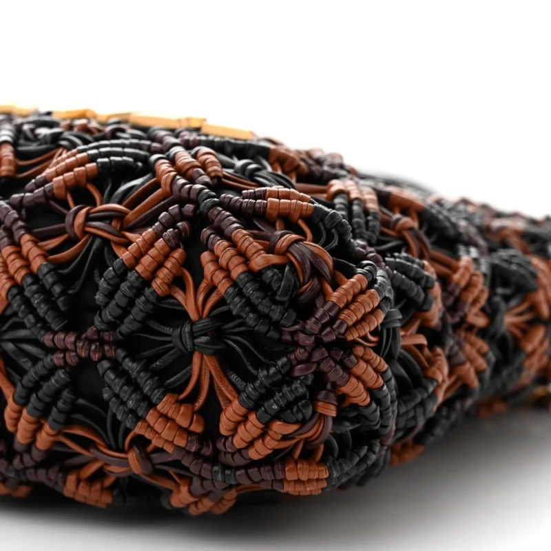 CHANEL MINI BLACK / LIGHT BROWN / BURGUNDY CHANEL 22 CALFSKIN LEATHER MACRAME AGED GOLD HARDWARE - Image 5