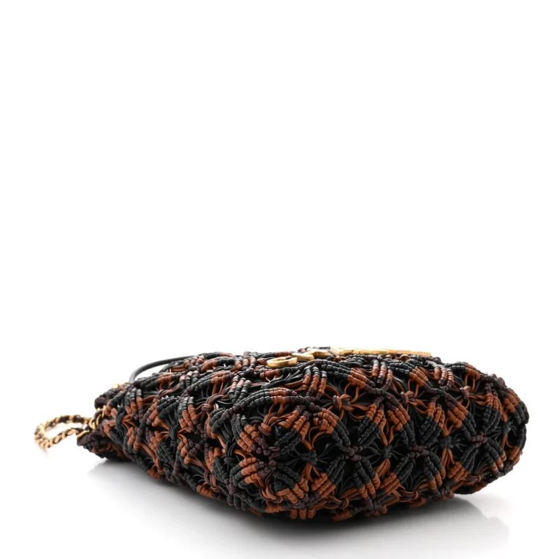 CHANEL MINI BLACK / LIGHT BROWN / BURGUNDY CHANEL 22 CALFSKIN LEATHER MACRAME AGED GOLD HARDWARE - Image 6