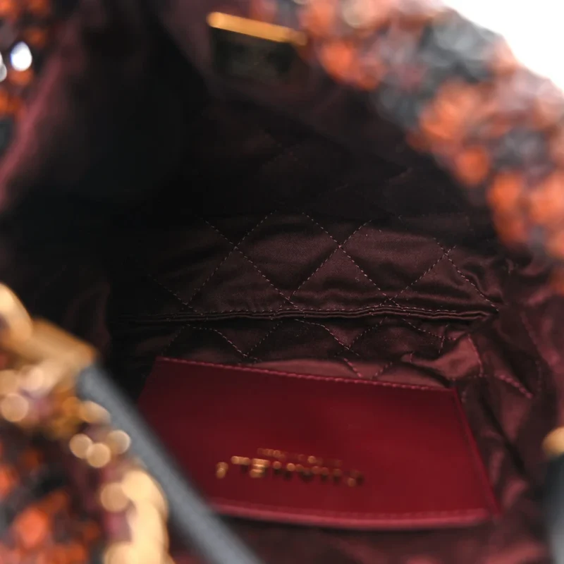 CHANEL MINI BLACK / LIGHT BROWN / BURGUNDY CHANEL 22 CALFSKIN LEATHER MACRAME AGED GOLD HARDWARE - Image 7