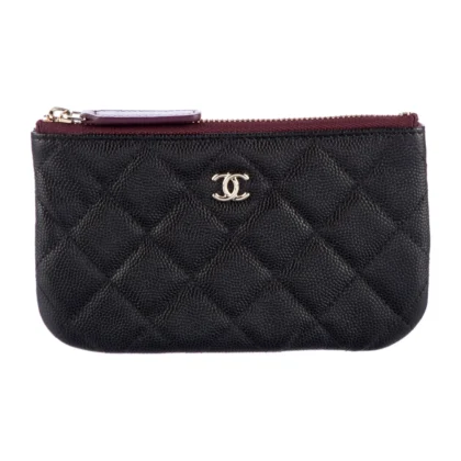 CHANEL MEDIUM INTERLOCKING CC LOGO POUCH BLACK CAVIAR LEATHER SILVER HARDWARE
