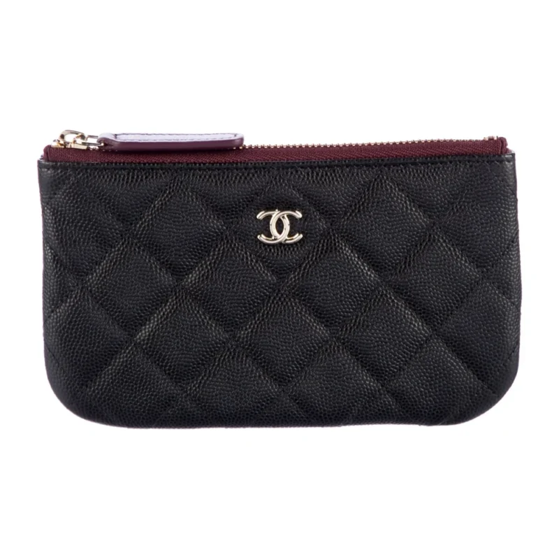 CHANEL MEDIUM INTERLOCKING CC LOGO POUCH BLACK CAVIAR LEATHER SILVER HARDWARE