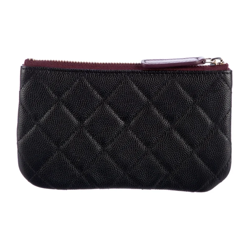 CHANEL MEDIUM INTERLOCKING CC LOGO POUCH BLACK CAVIAR LEATHER SILVER HARDWARE - Image 2