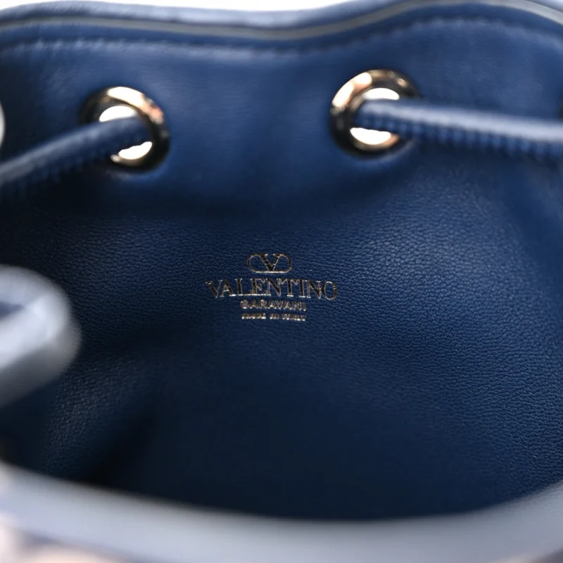 VALENTINO GARAVANI MINI VLOGO SIGNATURE BUCKET BAG WHITE/WORKER TOILE ICONOGRAPHE NAPPA LEATHER GOLD HARDWARE - Image 2