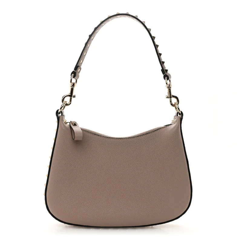 VALENTINO GARAVANI MINI ROCKSTUD HOBO POUDRE GRAINY CALFSKIN LEATHER GOLD HARDWARE