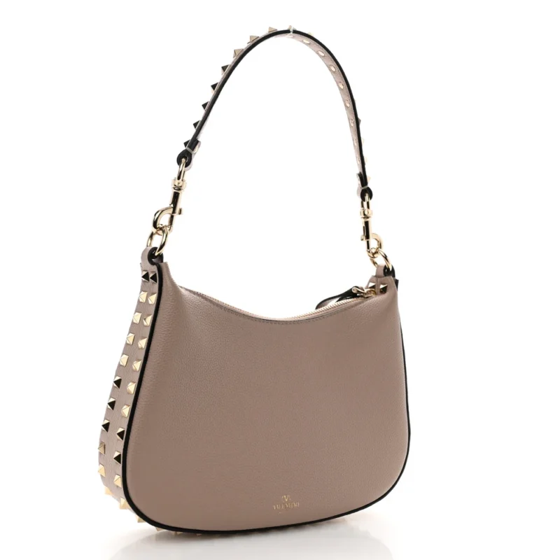 VALENTINO GARAVANI MINI ROCKSTUD HOBO POUDRE GRAINY CALFSKIN LEATHER GOLD HARDWARE - Image 2