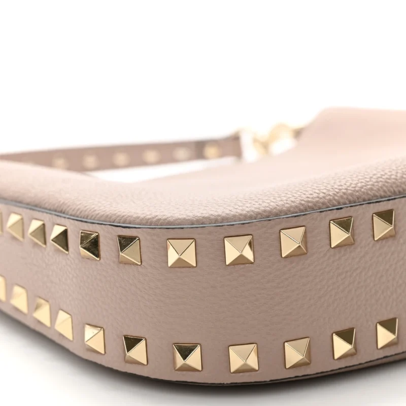 VALENTINO GARAVANI MINI ROCKSTUD HOBO POUDRE GRAINY CALFSKIN LEATHER GOLD HARDWARE - Image 3