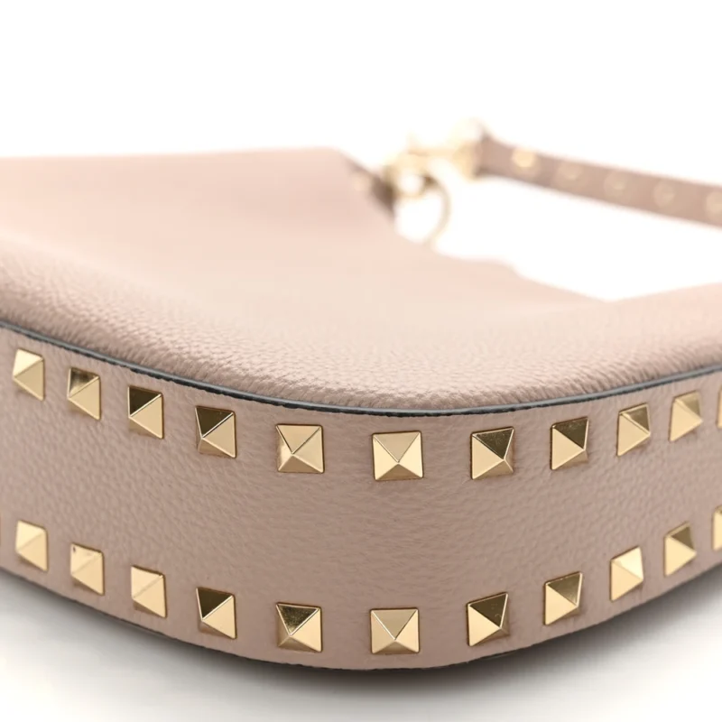 VALENTINO GARAVANI MINI ROCKSTUD HOBO POUDRE GRAINY CALFSKIN LEATHER GOLD HARDWARE - Image 4