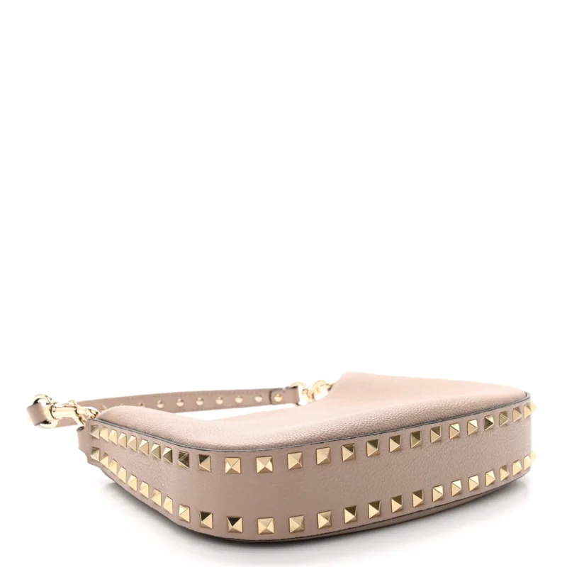VALENTINO GARAVANI MINI ROCKSTUD HOBO POUDRE GRAINY CALFSKIN LEATHER GOLD HARDWARE - Image 5