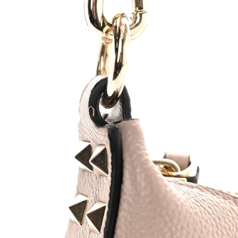 VALENTINO GARAVANI MINI ROCKSTUD HOBO POUDRE GRAINY CALFSKIN LEATHER GOLD HARDWARE - Image 6