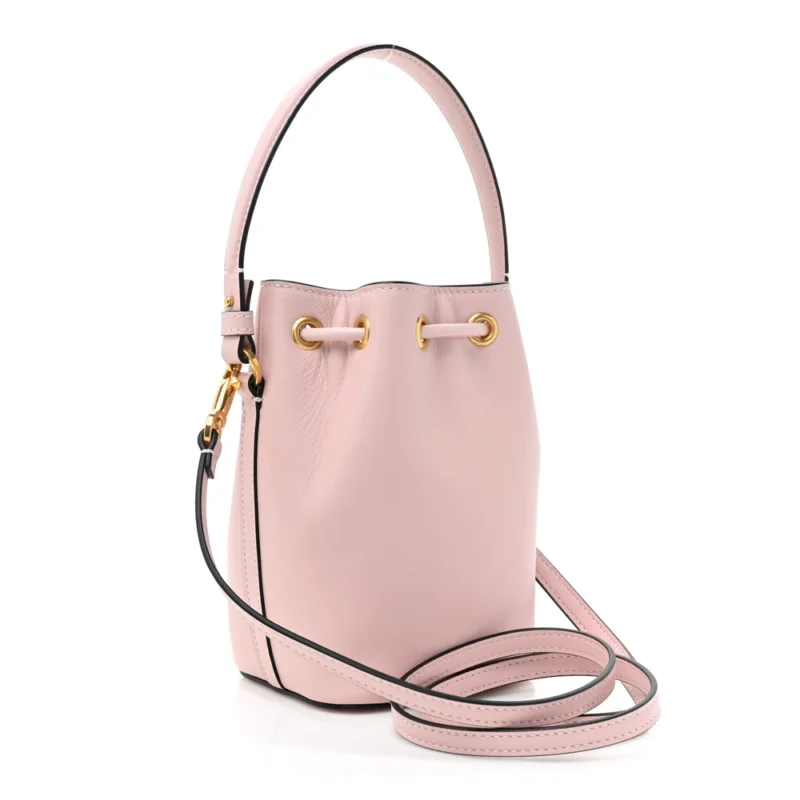 VALENTINO GARAVANI MINI VLOGO SIGNATURE BUCKET BAG WATER LILAC NAPPA LEATHER GOLD HARDWARE - Image 3