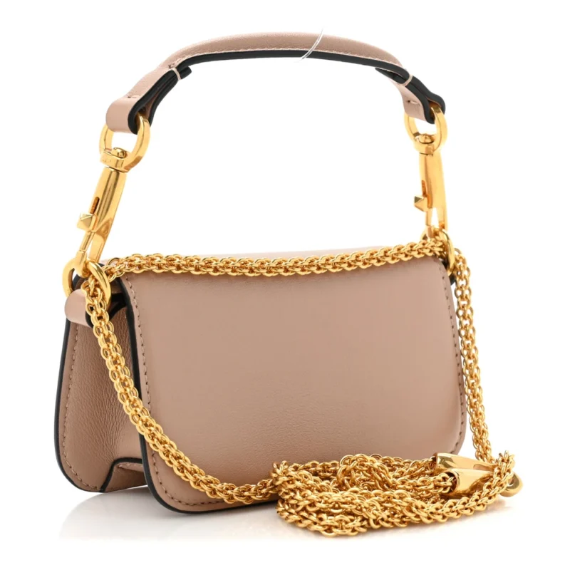 VALENTINO GARAVANI MICRO VLOGO LOC?? SHOULDER BAG POUDRE CALFSKIN LEATHER GOLD HARDWARE - Image 3