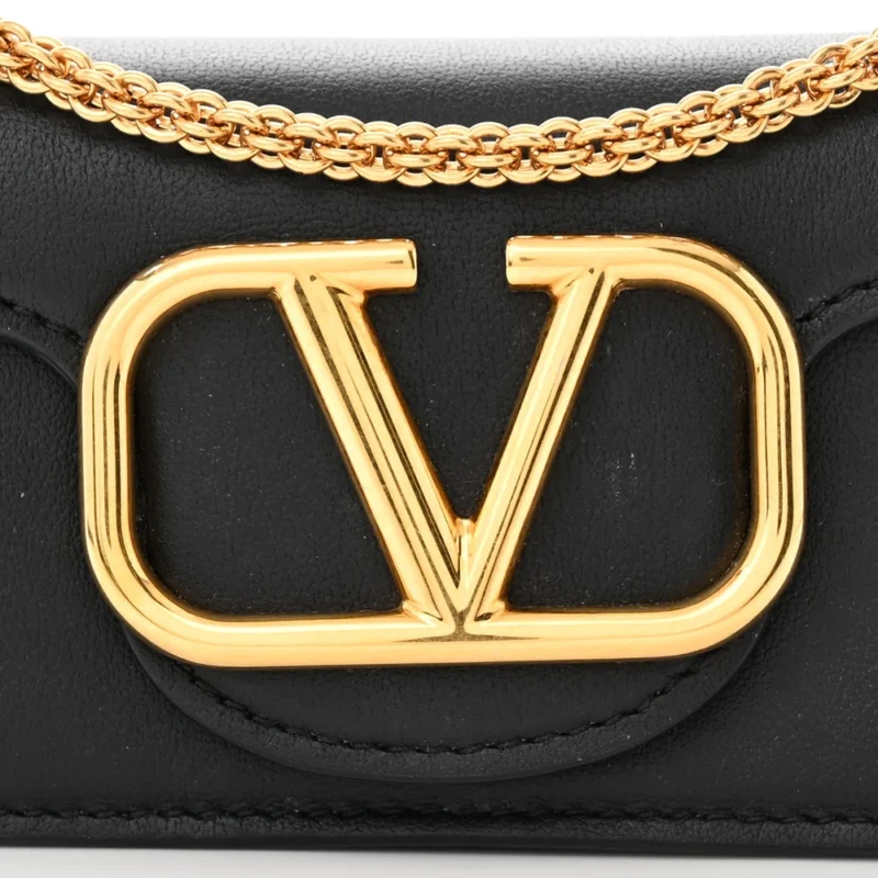 VALENTINO GARAVANI MICRO VLOGO LOC?? SHOULDER BAG BLACK CALFSKIN LEATHER GOLD HARDWARE - Image 8