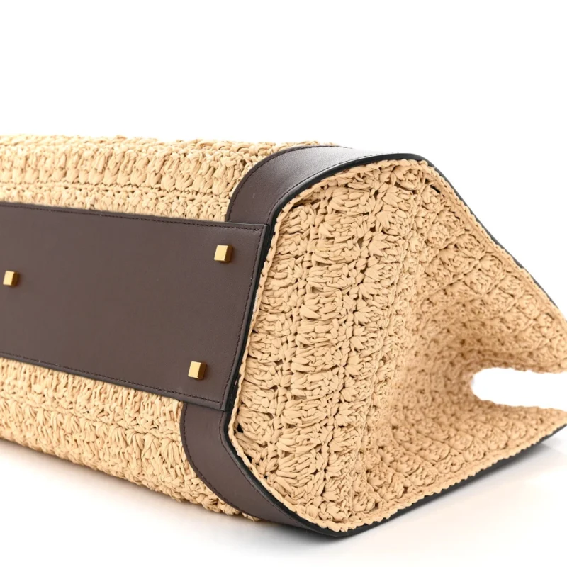 VALENTINO GARAVANI MEDIUM VLOGO TOTE NATURALE/FONDANT RAFFIA & CALFSKIN LEATHER GOLD HARDWARE - Image 5