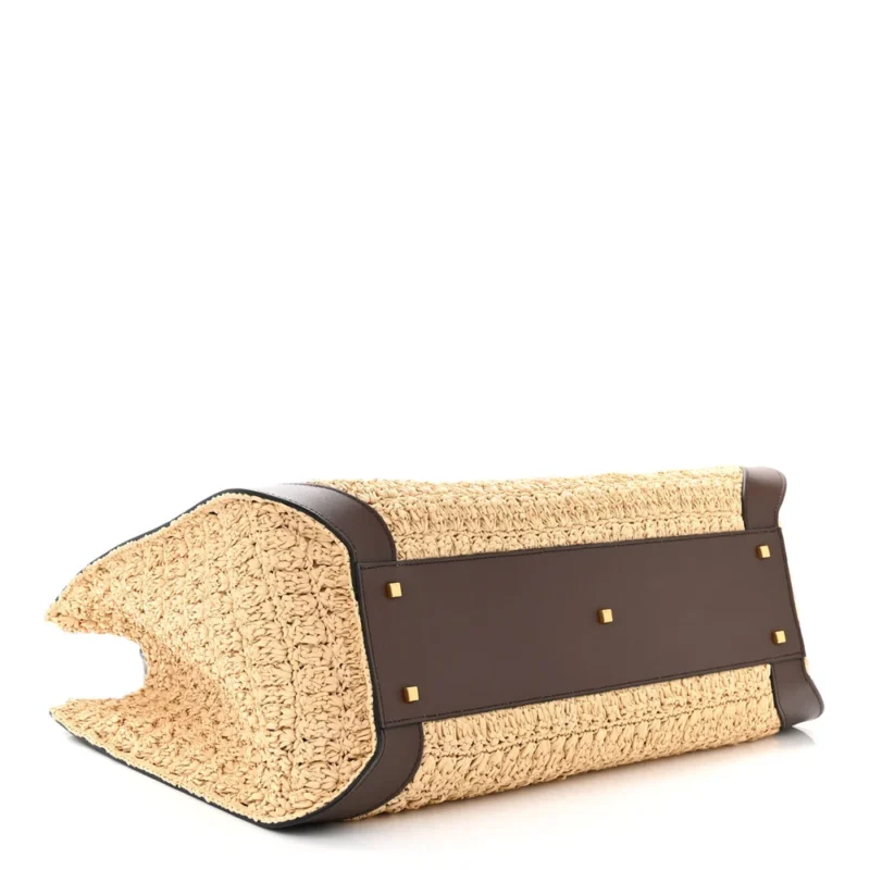 VALENTINO GARAVANI MEDIUM VLOGO TOTE NATURALE/FONDANT RAFFIA & CALFSKIN LEATHER GOLD HARDWARE - Image 6