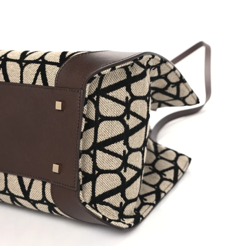 VALENTINO GARAVANI MEDIUM VLOGO TOTE NATURALE/BLACK/FONDANT TOILE ICONOGRAPHE CALFSKIN LEATHER - Image 5