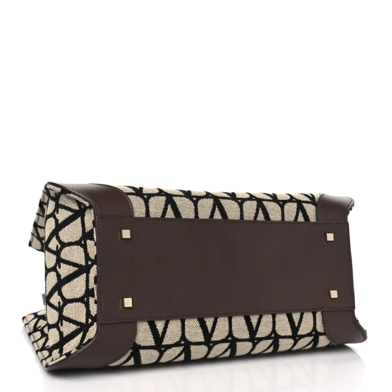 VALENTINO GARAVANI MEDIUM VLOGO TOTE NATURALE/BLACK/FONDANT TOILE ICONOGRAPHE CALFSKIN LEATHER - Image 6