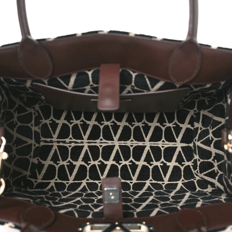 VALENTINO GARAVANI MEDIUM VLOGO TOTE NATURALE/BLACK/FONDANT TOILE ICONOGRAPHE CALFSKIN LEATHER - Image 7