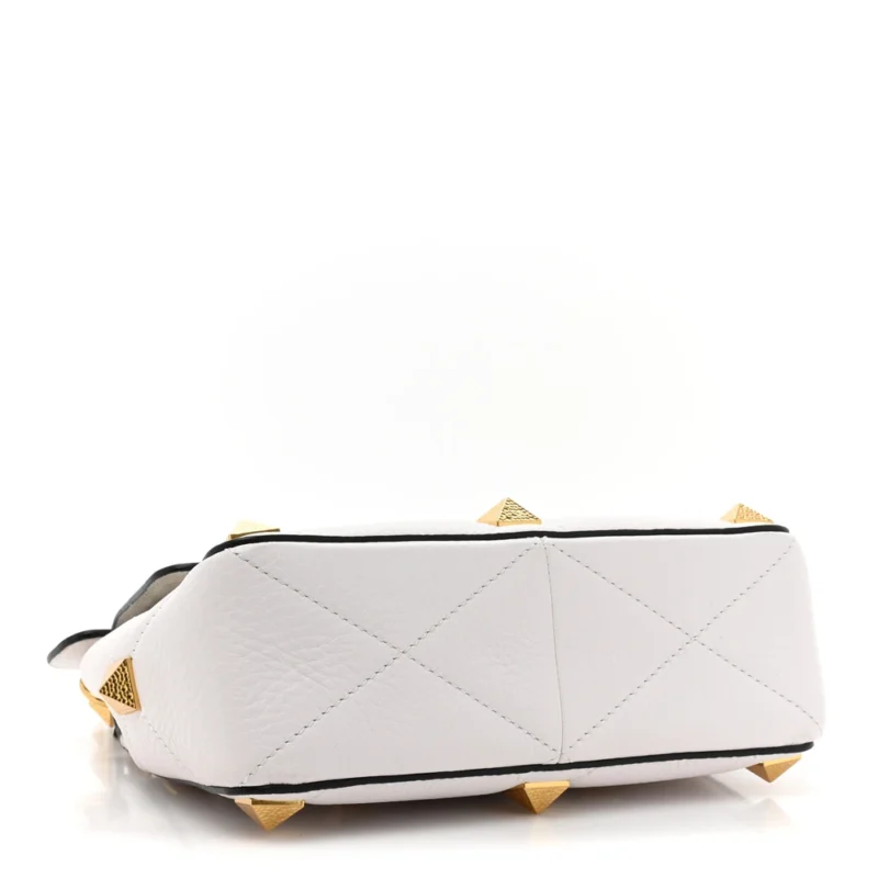VALENTINO GARAVANI MEDIUM ROMAN STUD SHOULDER BAG IVORY GRAINED CALFSKIN LEATHER LIGHT GOLD HARDWARE - Image 6