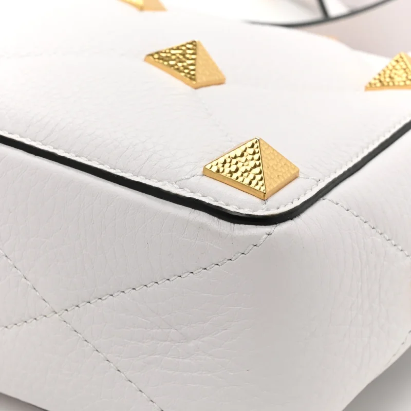 VALENTINO GARAVANI MEDIUM ROMAN STUD SHOULDER BAG IVORY GRAINED CALFSKIN LEATHER LIGHT GOLD HARDWARE - Image 9