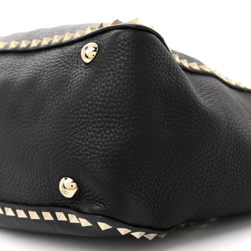 VALENTINO GARAVANI MEDIUM ROCKSTUD TOTE BLACK PEBBLED CALFSKIN LEATHER GOLD HARDWARE - Image 5