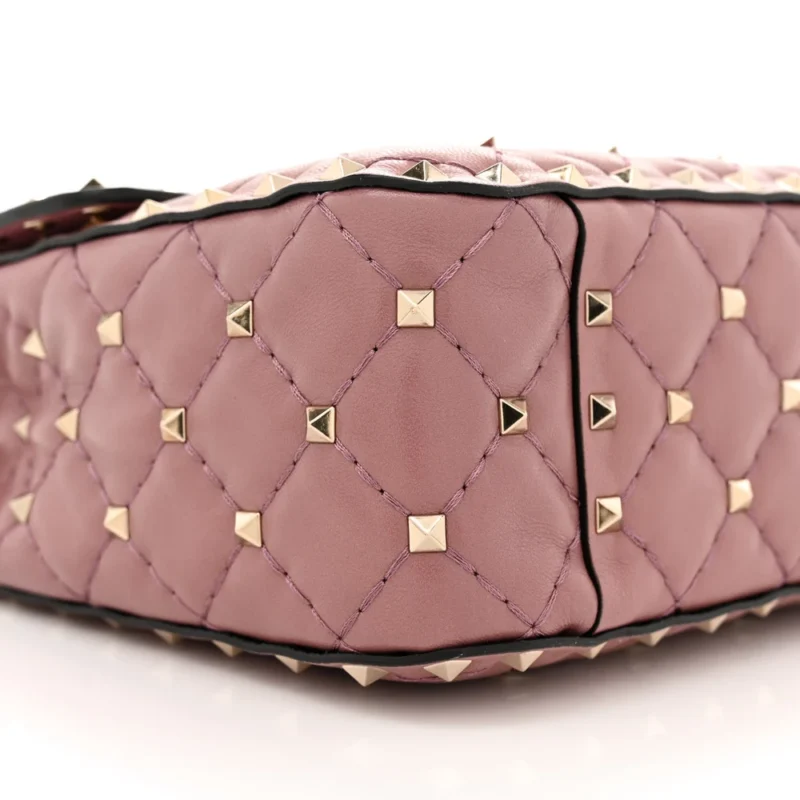 VALENTINO GARAVANI MEDIUM ROCKSTUD SPIKE SHOULDER BAG ANTIQUE ROSE LAMBSKIN LEATHER LIGHT GOLD HARDWARE - Image 5