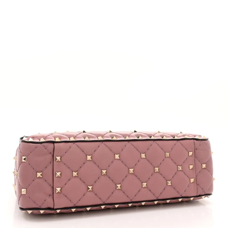 VALENTINO GARAVANI MEDIUM ROCKSTUD SPIKE SHOULDER BAG ANTIQUE ROSE LAMBSKIN LEATHER LIGHT GOLD HARDWARE - Image 6