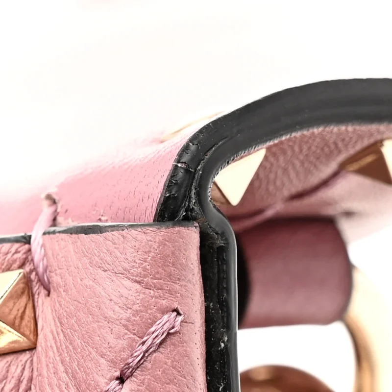 VALENTINO GARAVANI MEDIUM ROCKSTUD SPIKE SHOULDER BAG ANTIQUE ROSE LAMBSKIN LEATHER LIGHT GOLD HARDWARE - Image 9