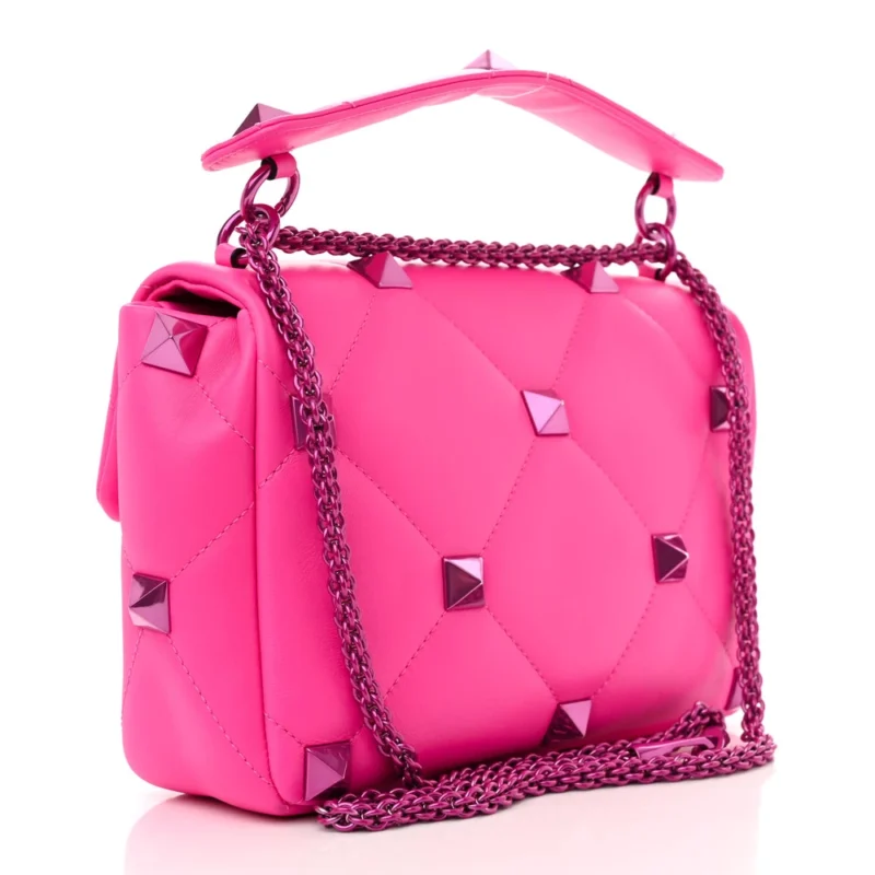 VALENTINO GARAVANI LARGE ROMAN STUD SHOULDER BAG PINK PP LACQUER MONOCHROME NAPPA LEATHER INCOGNITO HARDWARE - Image 2