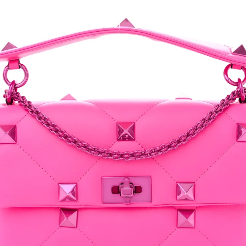 VALENTINO GARAVANI LARGE ROMAN STUD SHOULDER BAG PINK PP LACQUER MONOCHROME NAPPA LEATHER INCOGNITO HARDWARE - Image 6