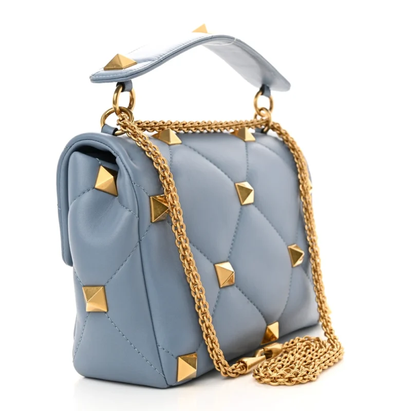 VALENTINO GARAVANI LARGE ROMAN STUD SHOULDER BAG NIAGARA NAPPA LEATHER GOLD HARDWARE - Image 3