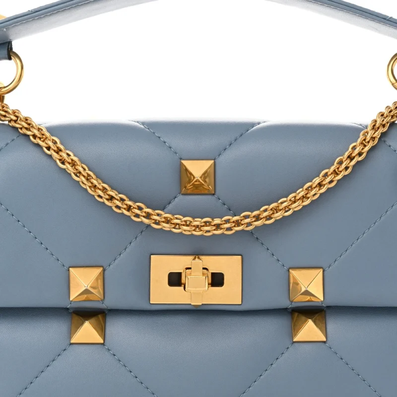 VALENTINO GARAVANI LARGE ROMAN STUD SHOULDER BAG NIAGARA NAPPA LEATHER GOLD HARDWARE - Image 8