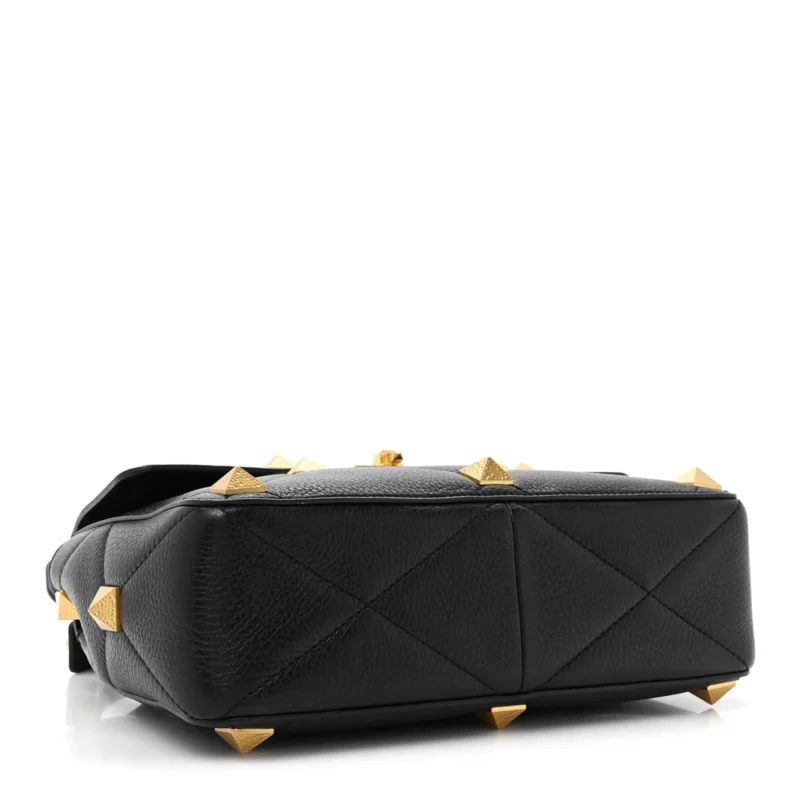 VALENTINO GARAVANI LARGE ROMAN STUD SHOULDER BAG BLACK GRAINED CALFSKIN LEATHER BRASS HARDWARE - Image 3
