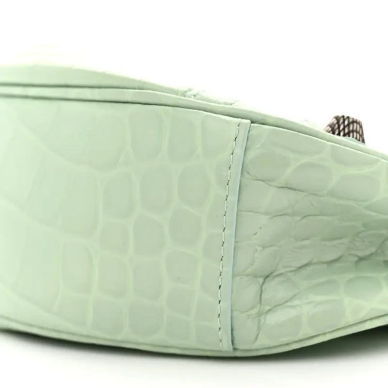 BALENCIAGA XS LE CAGOLE SHOULDER BAG LIGHT GREEN CROCODILE EMBOSSED EXTRA SUPPLE CALFSKIN LEATHER BLACK HARDWARE - Image 4
