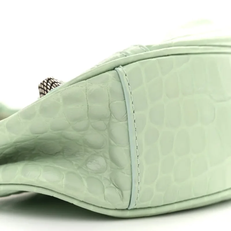 BALENCIAGA XS LE CAGOLE SHOULDER BAG LIGHT GREEN CROCODILE EMBOSSED EXTRA SUPPLE CALFSKIN LEATHER BLACK HARDWARE - Image 5