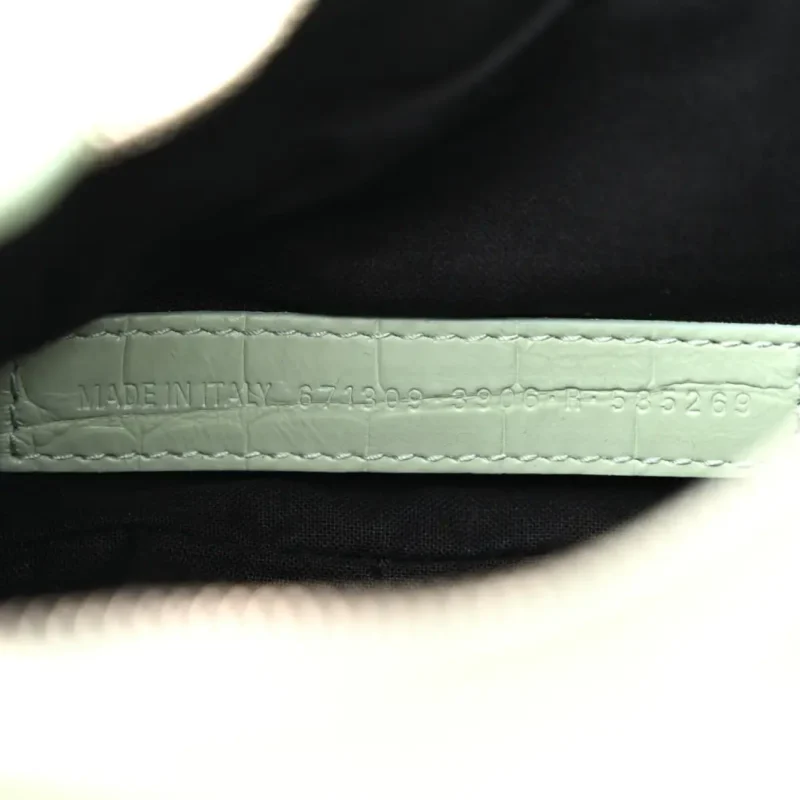 BALENCIAGA XS LE CAGOLE SHOULDER BAG LIGHT GREEN CROCODILE EMBOSSED EXTRA SUPPLE CALFSKIN LEATHER BLACK HARDWARE - Image 8