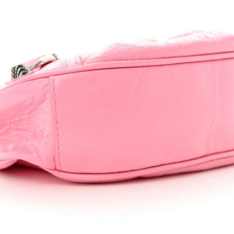 BALENCIAGA XS LE CAGOLE SHOULDER BAG CANDY PINK AGNEAU ARENA LEATHER SILVER HARDWARE - Image 5