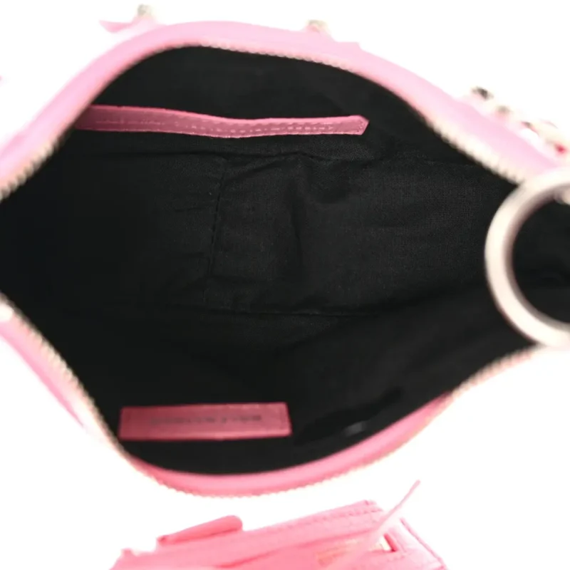 BALENCIAGA XS LE CAGOLE SHOULDER BAG CANDY PINK AGNEAU ARENA LEATHER SILVER HARDWARE - Image 7