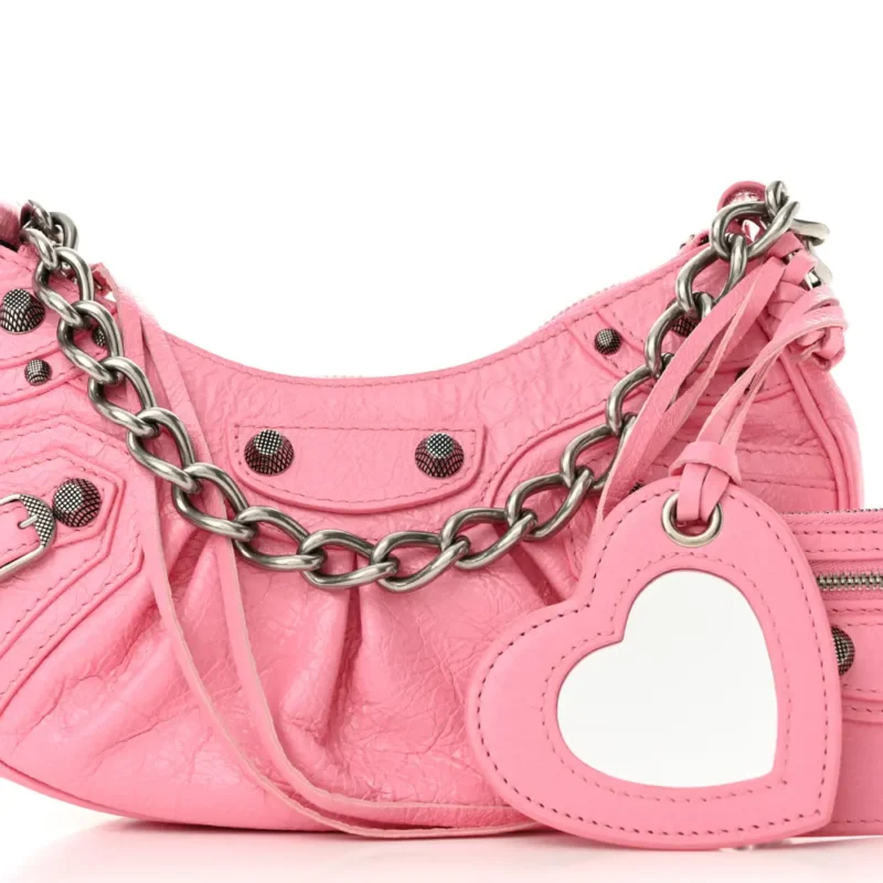 BALENCIAGA XS LE CAGOLE SHOULDER BAG CANDY PINK AGNEAU ARENA LEATHER SILVER HARDWARE - Image 8
