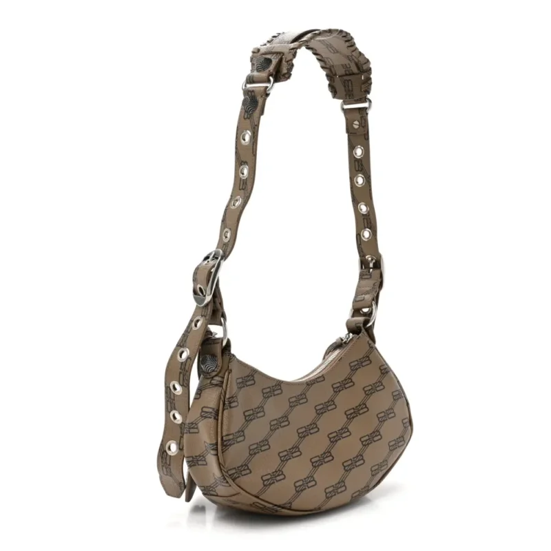 BALENCIAGA XS LE CAGOLE SHOULDER BAG BEIGE/BROWN COATED CANVAS BB MONOGRAM SILVER HARDWARE - Image 3
