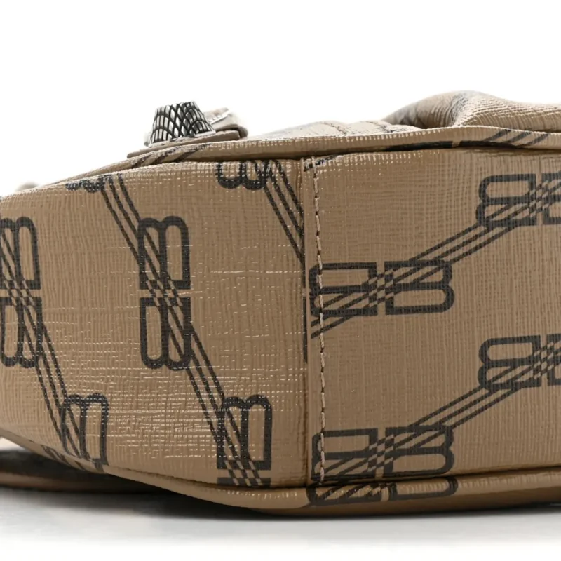 BALENCIAGA XS LE CAGOLE SHOULDER BAG BEIGE/BROWN COATED CANVAS BB MONOGRAM SILVER HARDWARE - Image 5